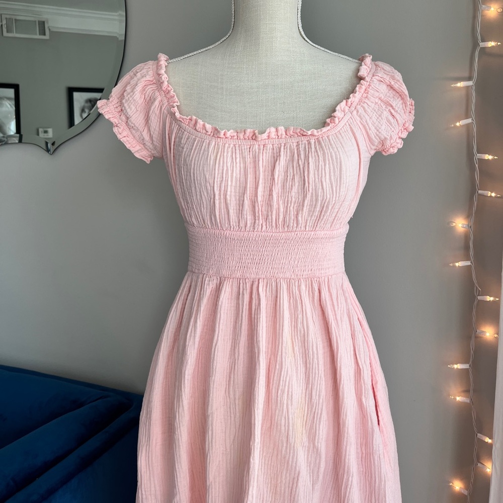 Pink Ruffle Midi Dress by Blue Rain - Picture 2 of 9